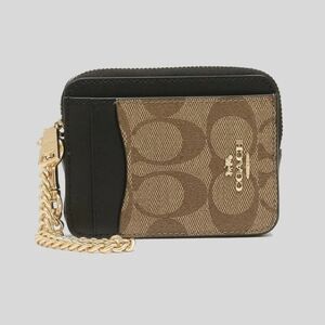NWT Coach Zip Card Case In Blocked Signature Canvas With Chain